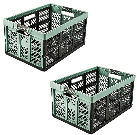 keeeper 2x Stabile Profi-Klappboxen mit Soft-Touch Griffen, 45 l, Ben, Nordic Green (Grün)