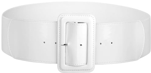 SUOSDEY brett läderbälte för kvinnor, mode patent midjebälte för klänning kappa med fyrkantigt spänne, B-vitt, L:Fit waist 32-34