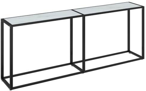 vidaXL Konsolbord vit marmor 200x35x75,5 cm härdat glas, avlastningsbord, bord, sidobord, hallbord, småbord, sido bord