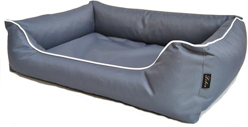 Lebon - Hundebett Paula - 4 Größen - Schwarz - Bordeaux - Türkis - Braun- Grau- Beige - Robust und wasserabweisend - Waschbar - Made IN EU (L, Grau)