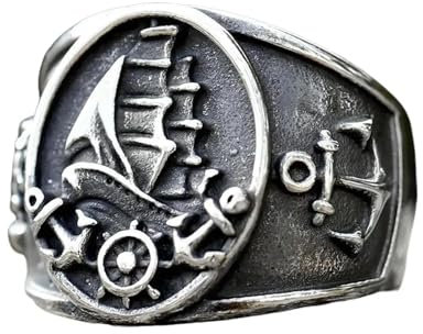 Nouveau Bague D'ancre De Bateau De Motard Viking Pour Hommes, Mode Chic Fantaisie Halloween Bijoux Vintage