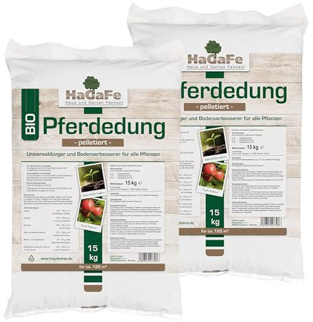 2 x 15kg HaGaFe Bio Pferdedung, Pferdemist, Universaldünger,Bio - Dünger, Dung, Mist, Naturdünger, Gartendünger