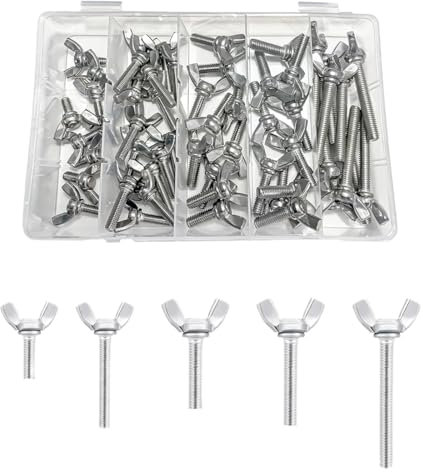 FKWKUW Tornillo De Mariposa, Kit De 50 Tornillos De Mariposa De Acero Inoxidable, Tornillo De Mariposa con Rosca Métrica, Tornillo De Mariposa De Mano