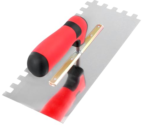 QWORK® Llana Dentada 10x10 mm para Adhesivo para Azulejos - Llana de Acero Inoxidable con Mango Antideslizante - 280x110 mm