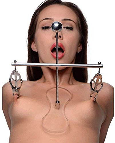 Stainless Steel Spreader Bar Bondage Nipple Clamps Nipple Clamps and Clit Clip, Nipples Clamps with Bracket, Erotic SM BDSM Breast Stimulation Sex Toys for Women and Men