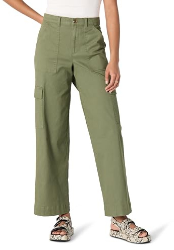 Amazon Essentials Women's High-Rise Regular-Fit Full-Length Cargo Khaki Pant, Dark Olive, 14