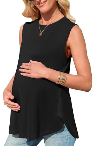 FMEYOA Women's Maternity Tank Top Summer Sleeveless Pregnancy Shirts Black