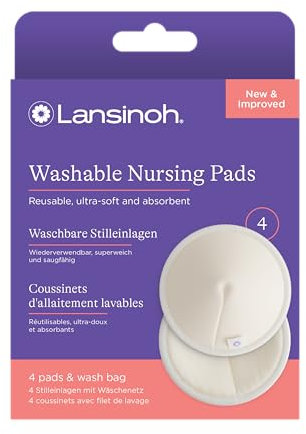 Lansinoh Waschbare Stilleinlagen - 4 Stück inkl. Wäschenetz - ultrasaugfähig - superweiche Innenseite aus Bio Bambus - wiederverwendbar & umweltfreundlich