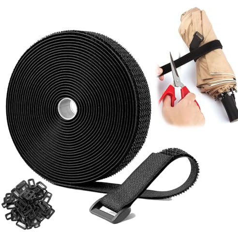 Adjustable Cable Straps with 25 Buckles, Free Cut Length, Black Reusable Fastening Cable Ties, Hook and Loop Securing Strap for Cable Tidy, Wire Management, Cord Organiser, 5M*2CM