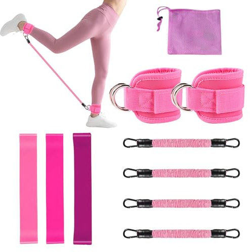 Spalivivre Juego de 10 bandas de resistencia, bandas elásticas con correa para el tobillo y bolsa de transporte para fitness, entrenamiento en casa, gimnasio