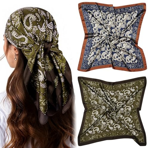 AOOSA Bandana, stora fyrkantiga halsdukar för kvinnor, grafiskt tryck sidenduk, elegant satin huvudduk för lämplig hårduk halsduk hårsmycke näsduk, present till kvinnor