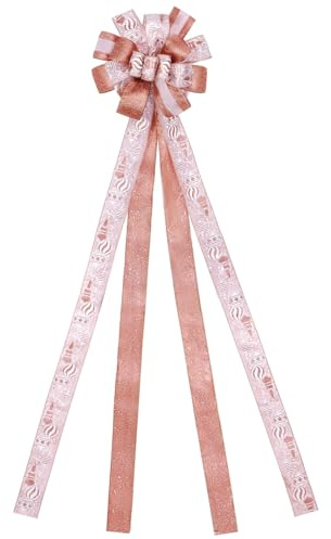 Dayker Christmas Tree Topper Bow, 51x13 Inches Large Champagne Pink Christmas Wreath Bows, Xmas Ribbon Ornaments with Wired Edge, Long Streamer Decor for Home Birthday Wedding Wall Backdrop Party