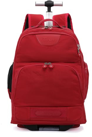 House Of Leather Convertible Rolling Laptop Backpack, Wheeled Travel Rucksack, Multiple Colour Options, Large Capacity School Business Trolley Bag Jetmax (Red)