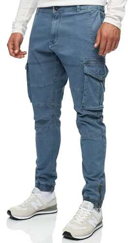 Indicode Herren Alex Cargohose aus Baumwolle mit 6 Taschen | Cargo Chino Hose f. Männer Blue Mirage, L