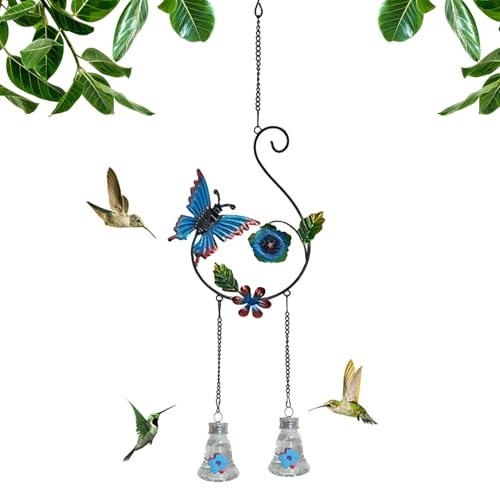Carillón de Viento para colibrí, decoración Elegante y Colorida con protección de Hormigas y Abejas, dispensador de Alimentos para Aves Silvestres, para jardín, Patio, salón, balcón, césped