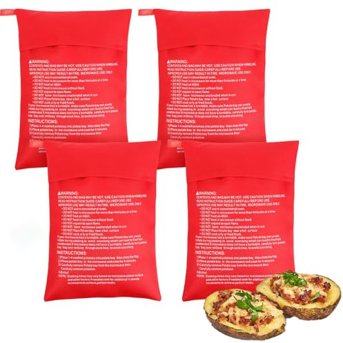 Bolsa de Papa para Microondas,4 Pcs Rojo Bolsas Patatas Microondas de Cocina Lavable Reutilizable Bolsa de Patata de Cocina Patatas Saco Papa Bolsas Guardar Patata