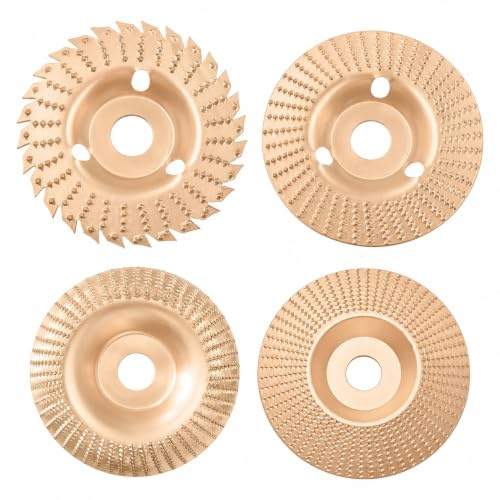 Frässkiva för vinkelslip trä 115/125 mm vinkelslip med 22 mm (7/8 tum) träslipskiva för formning, slipning och skärning (4 st guld)