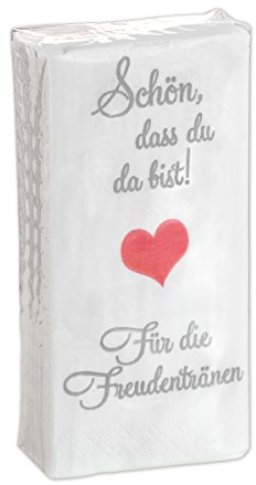 10 x 10 Taschentücher 'Schön, dass du da bist - Für die Freudentränen' zur Hochzeit, Taufe oder Kommunion