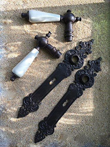 Antikas - Retro Türklinken-Set mit Porzellangriff in Elfenbein-weiß, Zimmertür Beschlag