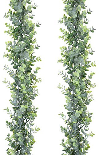 DearHouse Faux Eucalyptus Garland Plant, 2 Pack Artificial Vines Hanging Eucalyptus Leaves Greenery Garland for Wedding Backdrop Arch Wall Decor, 6 Feet/pcs UV Protected Indoor Outdoor