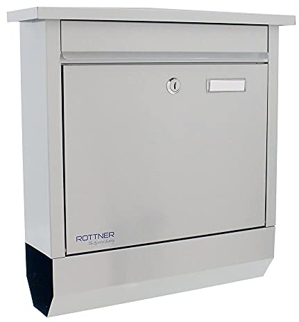 Rottner cassetta delle lettere Lettero Inox, serratura a cilindro con 2 chiavi, acciaio inox, LxH 370x400 mm, kit di fissaggio incluso, supporto per giornale, targhetta portanome