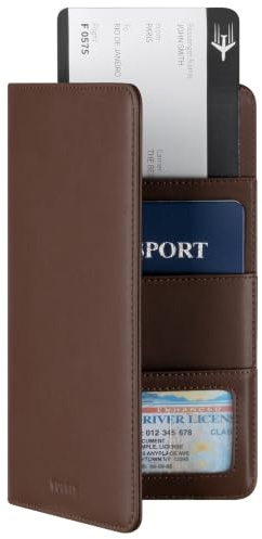VULKIT Porte Passeport Portefeuille de Voyage, Porte Passeport en Cuir Couverture RFID Bloquant l'organisateur de Documents de Voyage pour Femmes Hommes