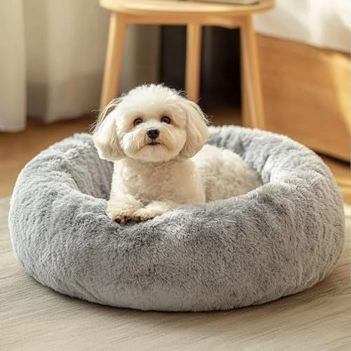 JOLLYVOGUE Small Dog Bed, Calming Soft Anti-Anxiety Donut Cat Bed, Washable Round Fluffy Cushion for Small and Medium Pets (20)