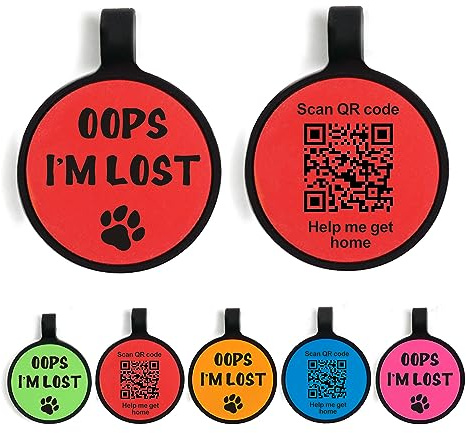 Hundemarken mit QR-Code, für Hunde, leises Silikon, Hundemarke, Katzen-ID-Tag, Online-Profil-Scan, QR, Empfang sofortiger Standort-Benachrichtigung, E-Mail (rot, rund)