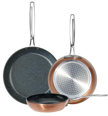 Nuwave 3-Piece 8”, 10”, 12” Forged Lightweight Frying Pan Set, G10 Healthy Duralon Blue Ceramic Ultra Non-Stick, Ergonomic Stay-Cool Handles, Induction-Ready & Works on All Cooktops