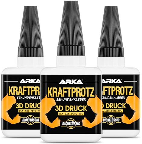 Arka 3D-Tryck Superlim Extra Stark 3 x 50 g | Inkl. Anti-Uttorkningsspets | Reptålig | Tjockt | Vattentätt | För PLA, ABS, PETG Och TPU