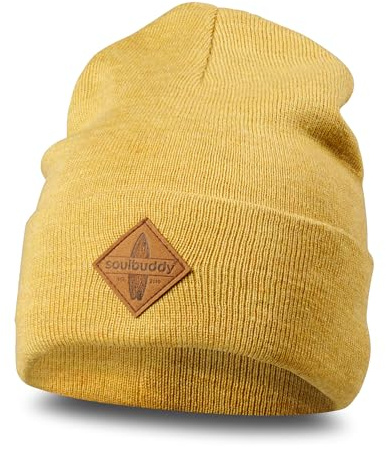 Soulbuddy Beanie für Kinder, stylische Strickmütze für Kleinkinder & Teenager, Kindermütze, 3 Größen verfügbar (S, M & L), warme Wintermütze für Jungen und Mädchen - Senfgelb - M (45-49cm)