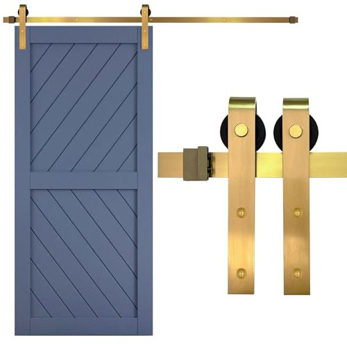 Rio Salto Gold Barn Door Hardware Kit - Adjustable Length 39-79 (up to 6.5FT) - Sliding Interior Panel Hardware - Modern Brushed Brass for 1 Door