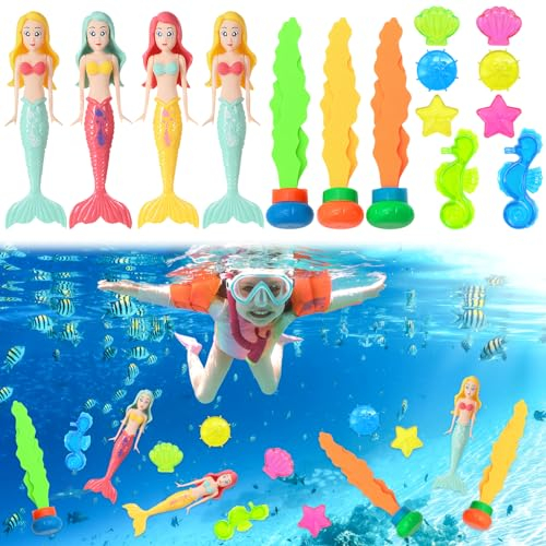 Lets Joy Tauchspielzeug für Kinder, 15 Stücke Pool Tauchspielzeug, Meerjungfrau Tauchspielzeug, Meerestier Spielzeug, Tauchen Edelsteine, Kinder Tauchspielzeug Tauchtraining Pool Spielzeug