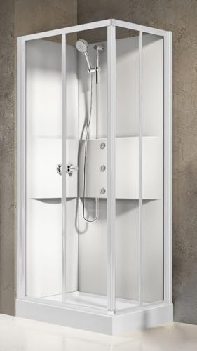 Novellini Media 2.0 A Idromassaggio 90x70 cm Cabina Doccia Multifunzione Apertura Ante Scorrevoli Montaggio Angolo Reversibile Miscelatore Meccanico Vetro Trasparente Profilo Bianco Altezza 210 cm