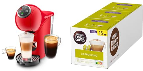 NESCAFÉ DOLCE GUSTO Krups KP3405 Genio S Plus Capsule Machine | Espresso Boost | Temperature Selection, 15 Bar Pump Pressure | 0.8 L Water Tank | 1500 Watt | Colour Red mit Cappuccino