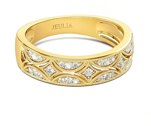 Jeulia Anillos de plata de ley 925 con milgrain de corte redondo para mujer, anillos de compromiso de aniversario con estuche para joyas, para mujeres y niñas