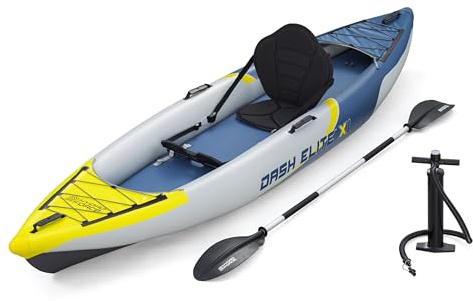 Bestway - Kit Kayak Gonflable X1 en TPU pour 1 Personne Dash Elite - 335 cm x 92 cm x 30 cm - Gris/Bleu
