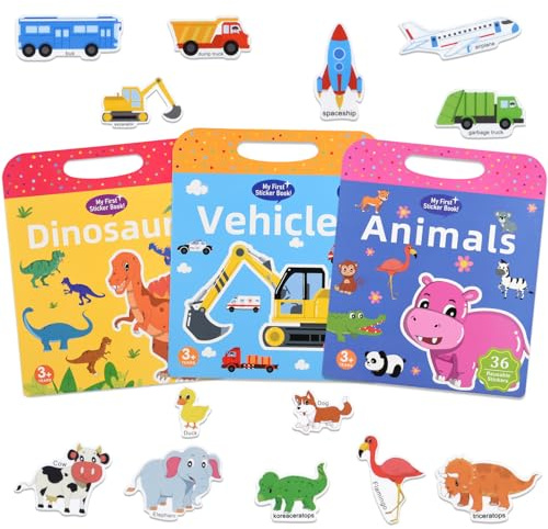 ASTARON Lot de 3 livres d'autocollants 3D réutilisables pour enfants de 3 à 6 ans, jeu d'autocollants en gelée, jouet éducatif d'apprentissage sensoriel, jouets de voyage et livre d'activités