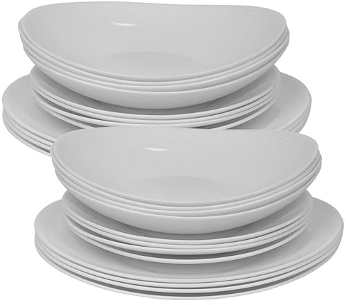 12/24 Pc Dinner Set Bowl Side Dinner Plate 12 or 24 Piece Smooth Plain or Wavy Dinner Service Set Dessert Cereal Bowl Plates (Venice Boat - 24 Pcs)