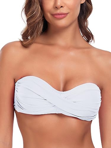 Ocean Blues Maillots de bain sans bretelles pour femmes bandeau bikini haut à nouer dans le dos, blanc, L