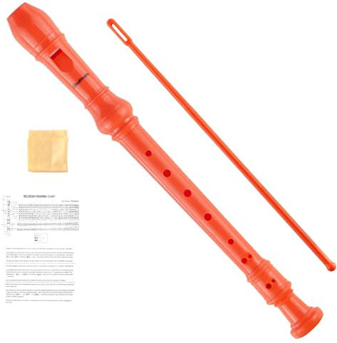 Soulmate Soprano Recorder Instrument for Beginners Kids Students, German Style C Key 8 Holes Recorder Instrument 3 Piece with Cleaning Kit, Packing Bag (Orange)