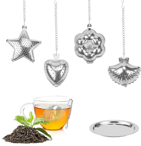 Teeei für Losen Tee ei Sieb 4er Teesieb Edelstahl Stainless Steel Tea Strainer Spice Strainer mit Verlängerte Kette für Teekanne Teetassen und Meisten Teeschalen