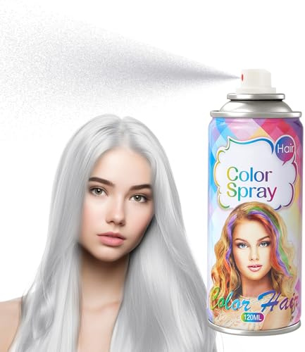 Temporary Hair Color Spray, White Hair Spray Temporary, Colour Hair Spray, Hair Dye Spray, Washable, Easy To Colour, Mild Formula, Suitable For Various Hair Types, Works On All Hair Colors 120ml