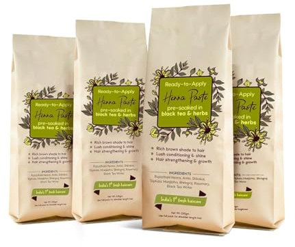 100% Natural Rajasthani Henna Paste – Pre-Soaked in Black Tea & Herbs | Ready-to-Use Mehendi for Hair & Hands | Herbal, Chemical-Free (Pack of 4 x 220g)