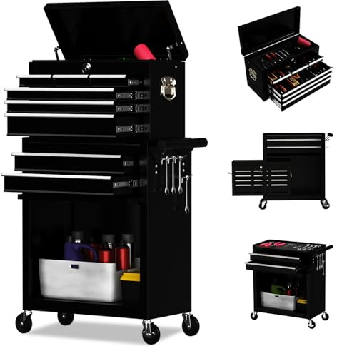8 Drawer Rolling Tool Chest, High Capacity Tool Box with Lockable Wheels and Drawers, 2 in 1 Portable Toolbox Organizer Storage Cabinet For Garage, Warehouse, Repair Shop