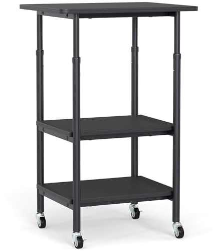 FANTASK Höhenverstellbar Druckertisch mit arretierbaren Rädern, 3-stufiger Beistelltisch Schmal mit Rollen, Aufbewahrungswagen mobil für 3D-Drucker, Faxgerät 49 x 40 x 77 cm (Schwarz)