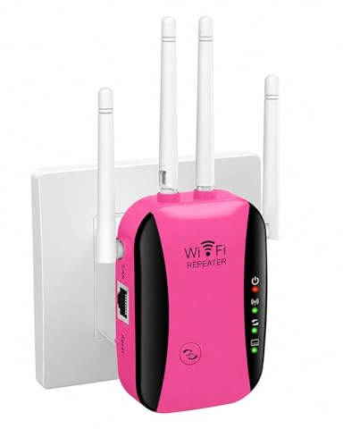 Repetidor WiFi, Amplificador señal WiFi,4 Antenas Externas, Amplificador WiFi 2.4GHz con Repertidor/Ap Modo y la función WPS,1 Puerto Ethernet, Facil de Instalar,Color Pink