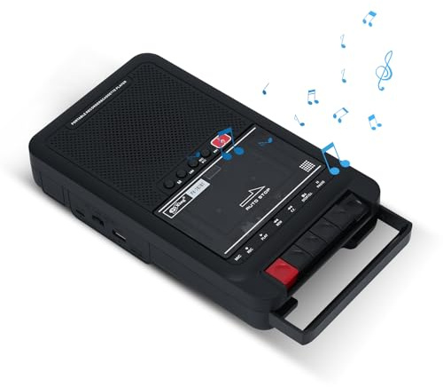 Boombox - Lettore di cassette portatile, stile retrò, registratore su cassette/USB/scheda TF tramite microfono, lettore di cassette con jack per cuffie, qualità del suono HiFi, portatile, colore: nero