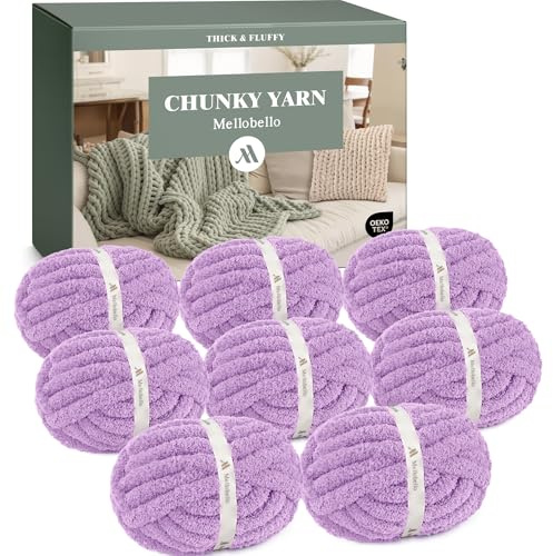 Mellobello Jumbo Chunky Yarn for Hand Knitting - Super Thick Chenille Chunky Yarn Wool for Crocheting - Extra Soft Bulky Fluffy Blanket Big Yarn 8 Jumbo Pack (27yds,8 oz Each Skein) Dark Purple