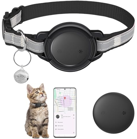 Cat Tracker Collar No Monthly Fee - Real Time GPS Cat Tracker Compatible with Android & iOS - IP68 Waterproof Reflective GPS Cat Tracking Device with Breakaway Buckle for Cats, Kittens and Puppies